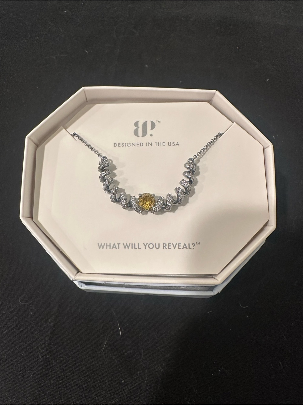 Silver Necklace with Yellow Center Stone by BB Designed in the USA